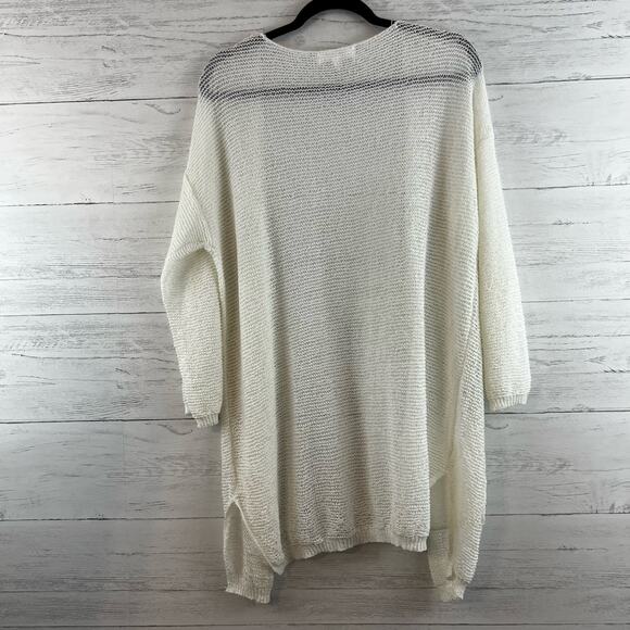 Ye Mak White Open Knit Pocket Cardigan Size M/L - Picture 2 of 7